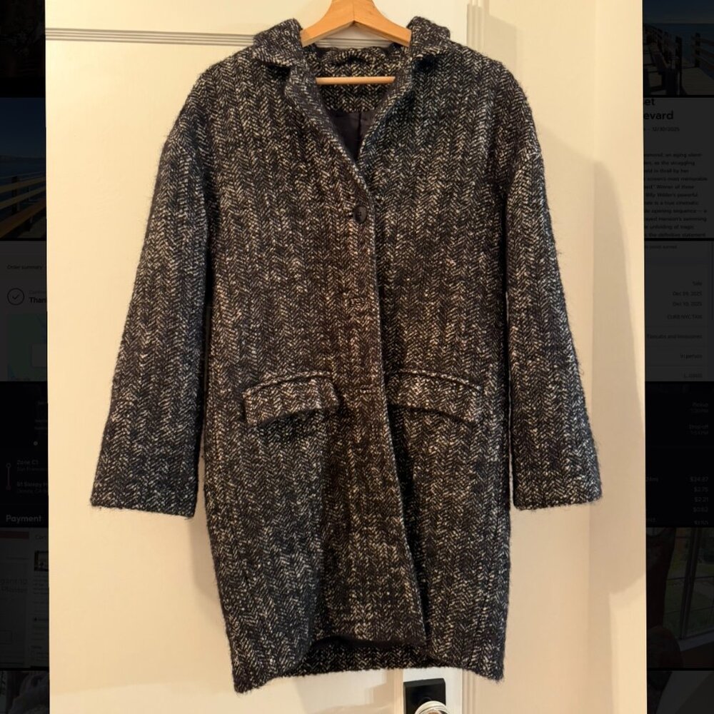 And Other Stories Gray Wool Herringbone Peacoat - Size 4
